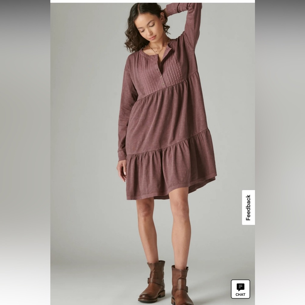 Lucky Pintuck Tiered Knit Henley Dress